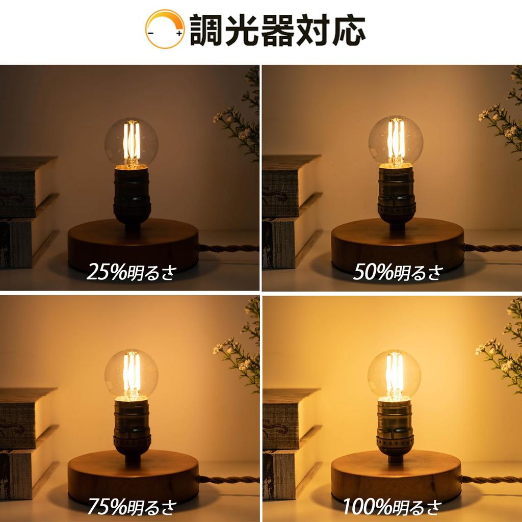 E26 LED Bulb, Dimmable, 40W, Warm White, Edison Bulb, 4W, Filament Bulb, G50, Globe Shape, Retro, Clear Bulb, PSE Certified, Pack of 2