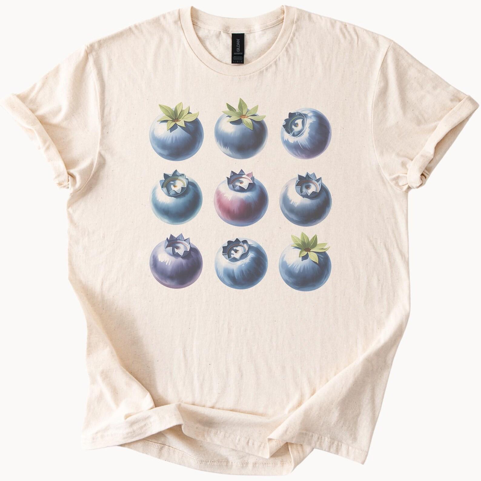 Blueberry Fruit Graphic T Shirt Artistic Botanical Blueberries Nine Berry Illustration Nature Inspired Trendy Summer Outfit Cute Food Shirt 130