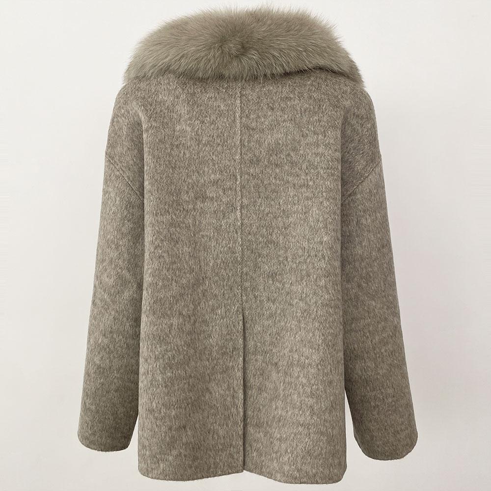 OFTBUY Winter Women Coat Real Fox Fur Double-faced Woolen Mid-length Thick Warm Turn-down Collar Jacket Casual Office Lady Daily Overwears