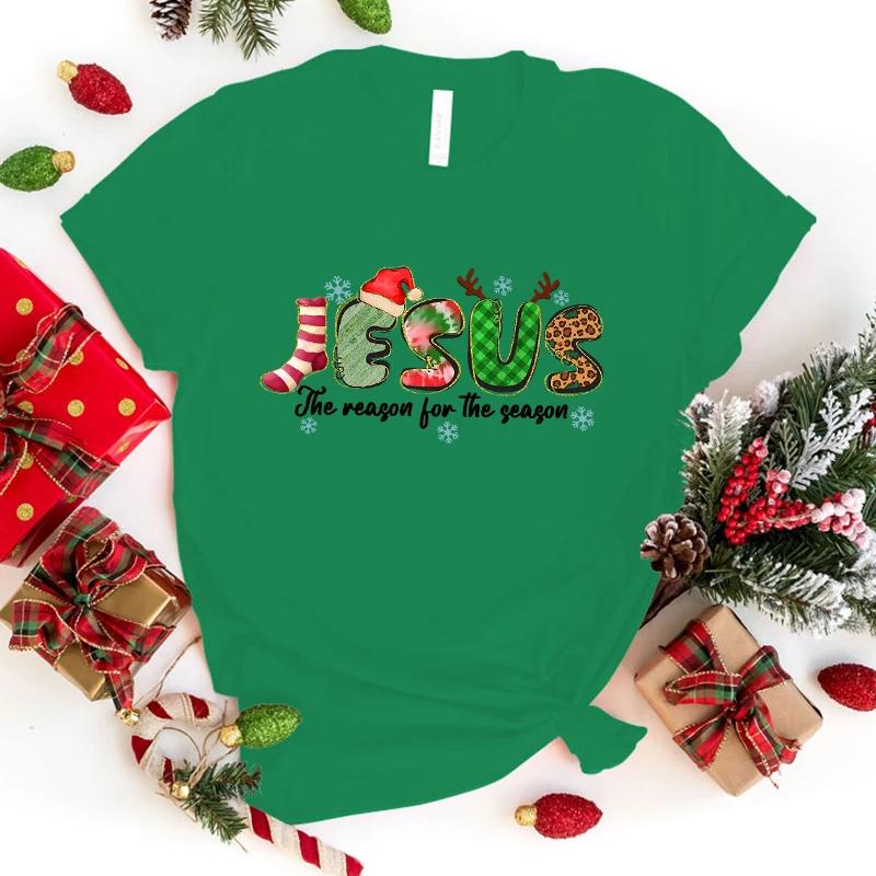 

Funny Christmas Jesus The Reason For The Season Print Women Loose Short Sleeve Round Neck Top Casual XL