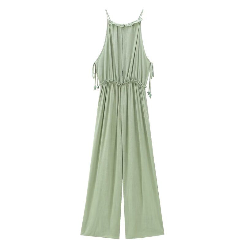 Fashion Style 2024 Autumn New Women's Creasing Effect Plaid Sleeveless Pants Jumpsuit 9878165