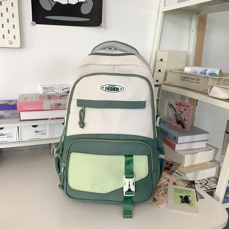 Women Large Capacity Schoolbag Campus Color Block Backpack Multi-Compartment Student Travel Backpack