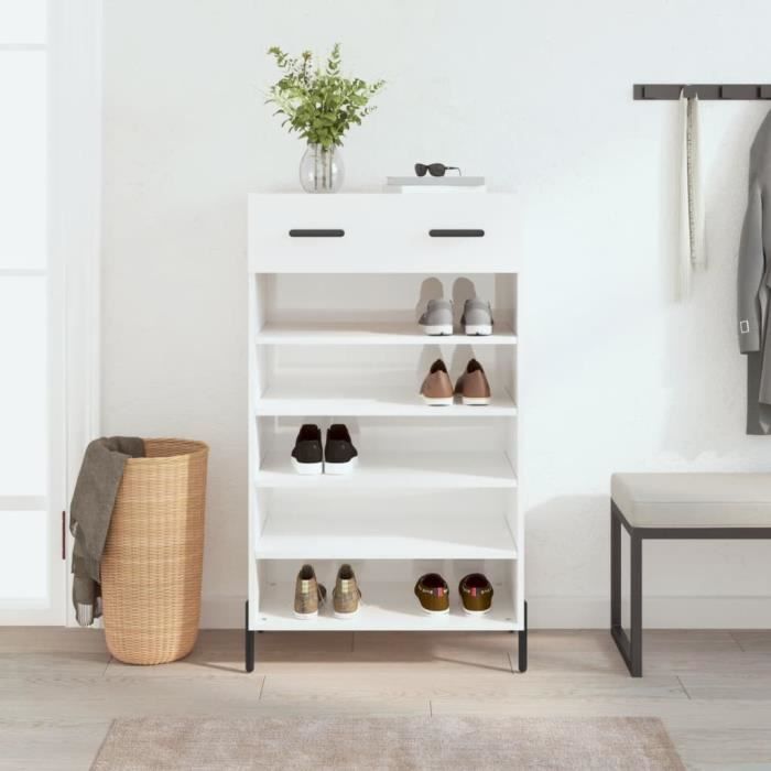 VidaXL Shoe Cabinet High Gloss White 60x35x105 Cm Engineered Wood 829622