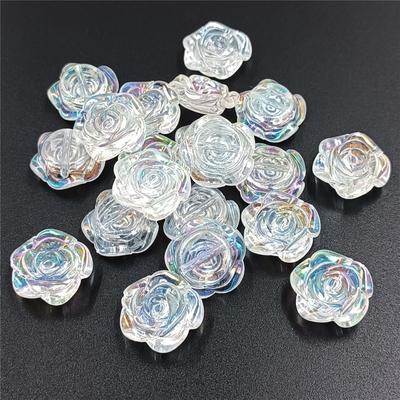 Rose Beads Pendants Acrylic For Bracelet Necklace Making Charms AB Magic Color Flat Bottom Perforated Flower Creative Fashion 10Pcs