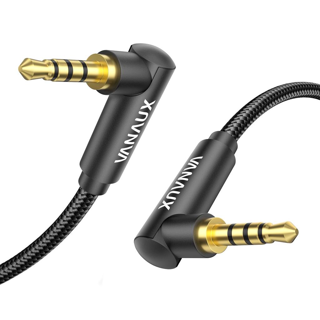 VANAUX AUX connectors on both TRRS audio compatible with MP3 and speakers 4-pole Cable, L-shaped ends, 3.5mm cable, male-to-male, smartphones, PCs,