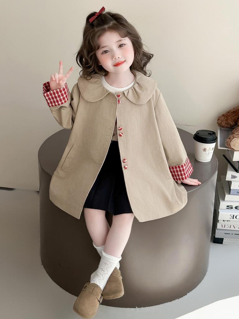 Stilvoller Mädchen-Trenchcoat in mittlerer Länge mit Puppenkragen - Koreanische Mode für Herbst und Frühling