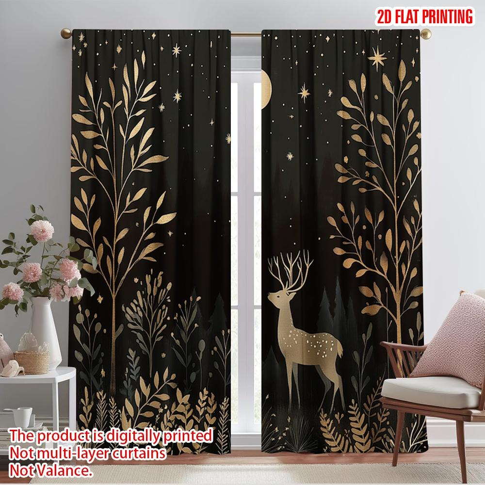 

2 шт., 2D плоскостная печать Штора Популярный Олень Снежный лес Ночь Универсальный 100% Полиэстер (без удилища) Внутри идеальные украшения 52.50×116.00 CM 2pcs
