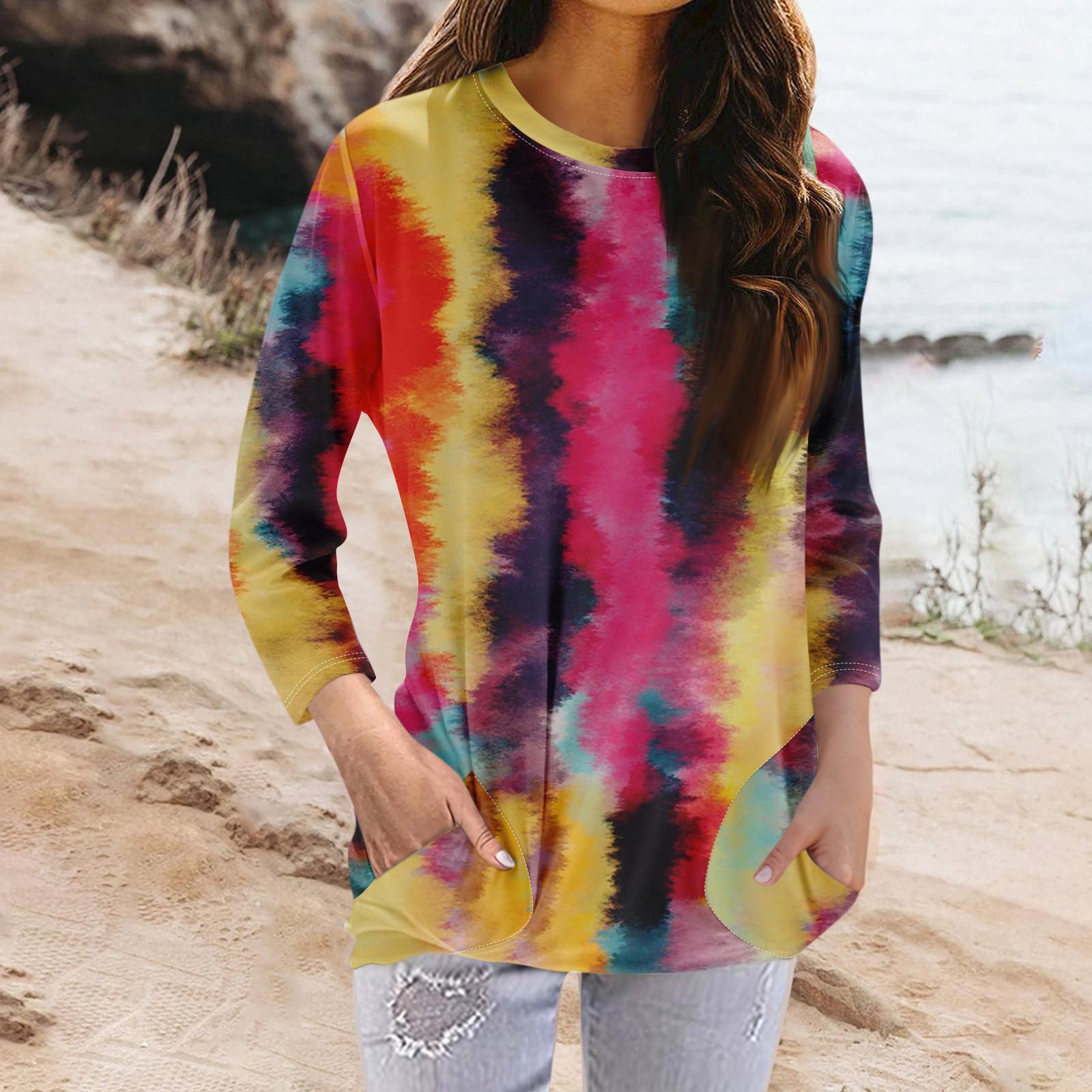 

Женская модная повседневная футболка с карманом и круглым вырезом с рукавами 3/4 и топом XXXL