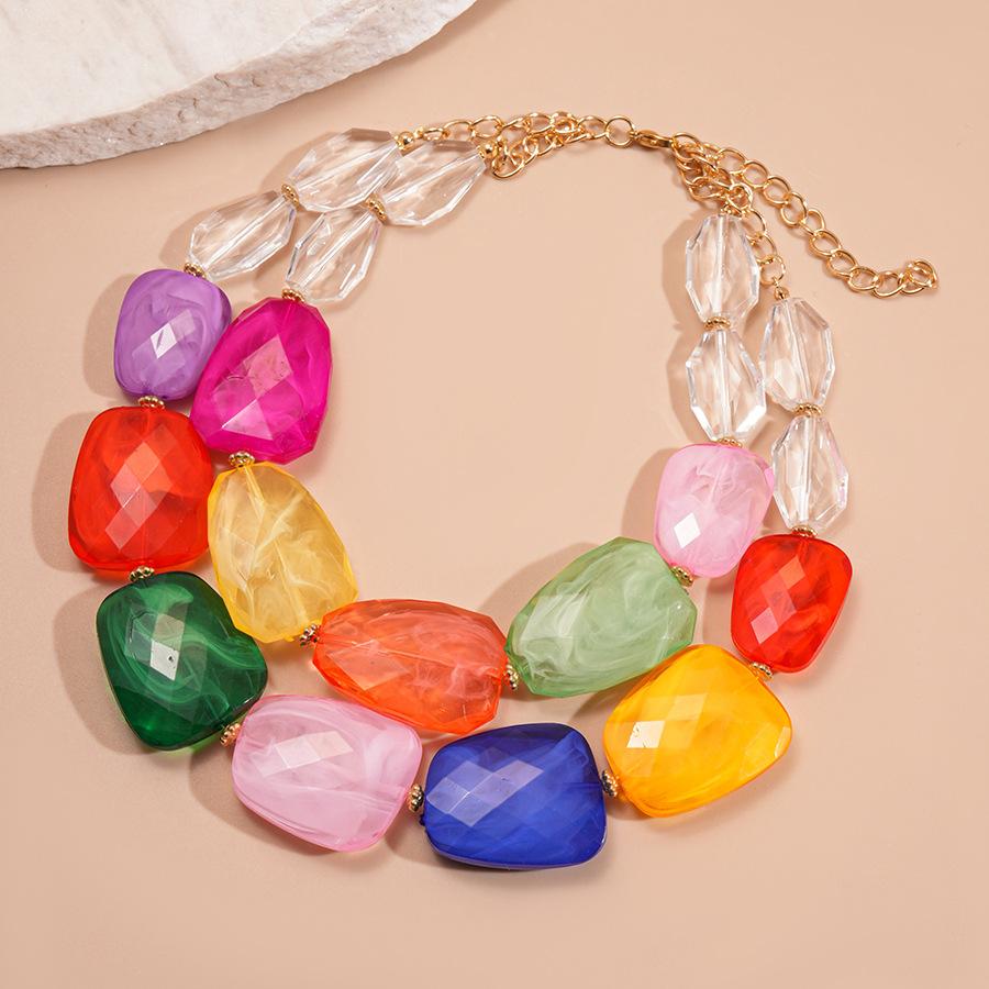 Irregular Acrylic Beaded Double-layer Necklace for Women Exaggerated Clavicle Chain Holiday Accessories