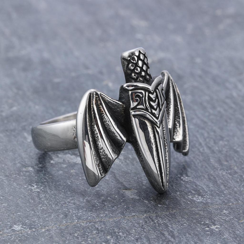 Creative Bat Wing Sword Titanium Steel Ring Dark Gothic Retro Personalized Three-dimensional Ring Jewelry