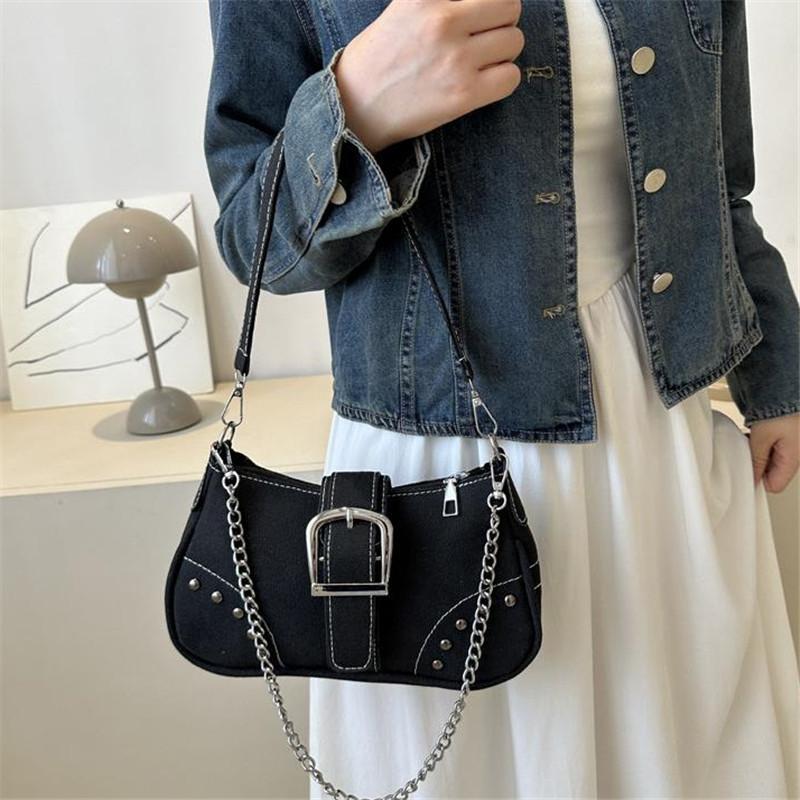 Schlichte Retro-Unterarmtasche, modischer Trend, lässige Schultertasche, Canvas, lässige Textur, Umhängetasche für Damen