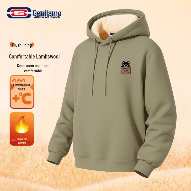 GENIOLAMODE Men s Heavyweight Fleece Lined Hoodie with Black Cat Graphic XL