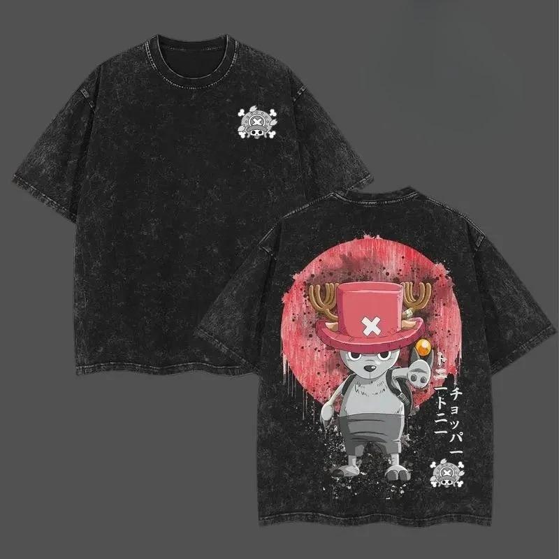 One Piece Zoro Luffy Graphic T Shirt Men Women Vintage Wash Cotton Short Sleeve Tee Summer 2026 Y2k Streetwear Loose Casual Tops