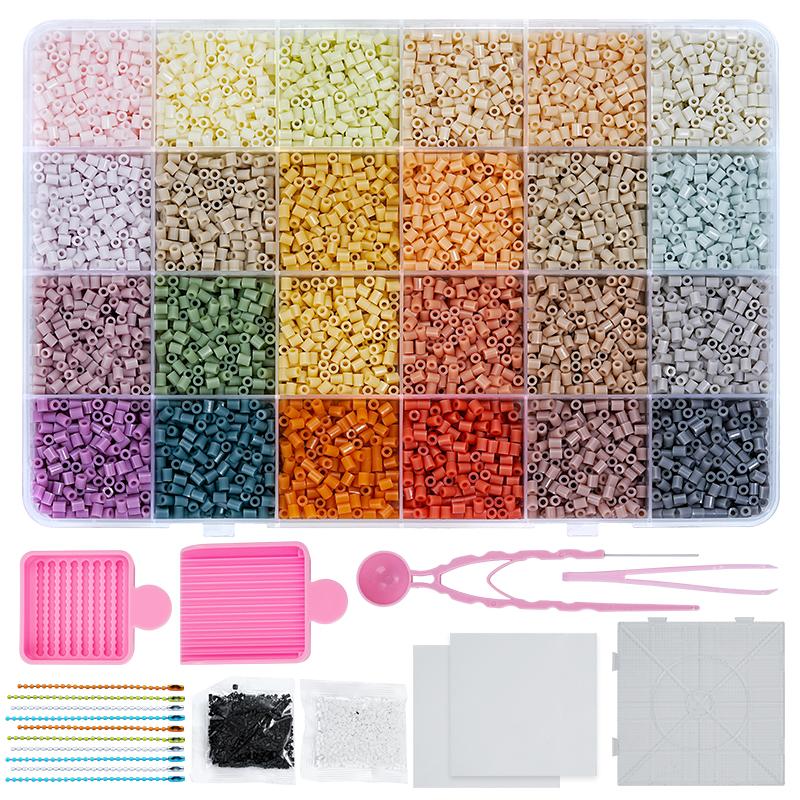 Bügelperlen Set 2,6mm Mini-Perlen 144 Farben All-in-One Set mit Steckplatten, Mini-Bügeleisen, Pinzette Pixel Art DIY Bastelset für Erwachsene