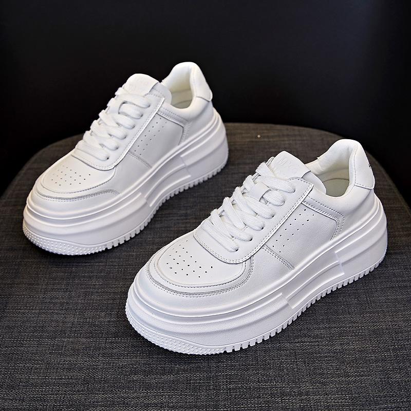 Leather women's board shoes flat single shoes casual sports shoes ins style muffin heightening shoes casual versatile