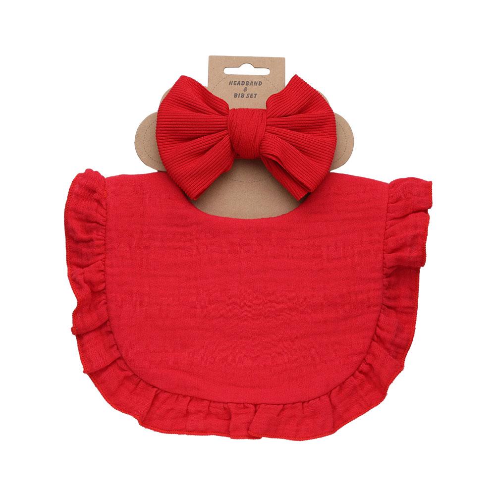 

2Pcs/Lot Ribbed Baby Bibs Hair Bows Headbands for Baby Boys Girls Ruffled Flower Saliva Towel Feeding Burp Cloth Scarf Headwear красный