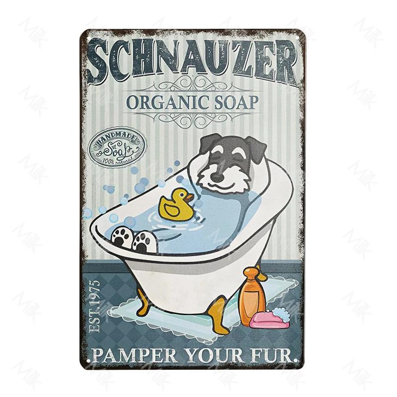 Funny Pet Schnauzer Dog Shop Art Metal Tin Sign Wall Poster Iron Painting for Bathroom Toilet Laundry Street Sweet Home Decor