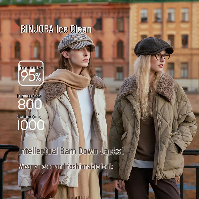 BINJORA Women's Short 95% Duck Down Parka with Detachable Fur Collar