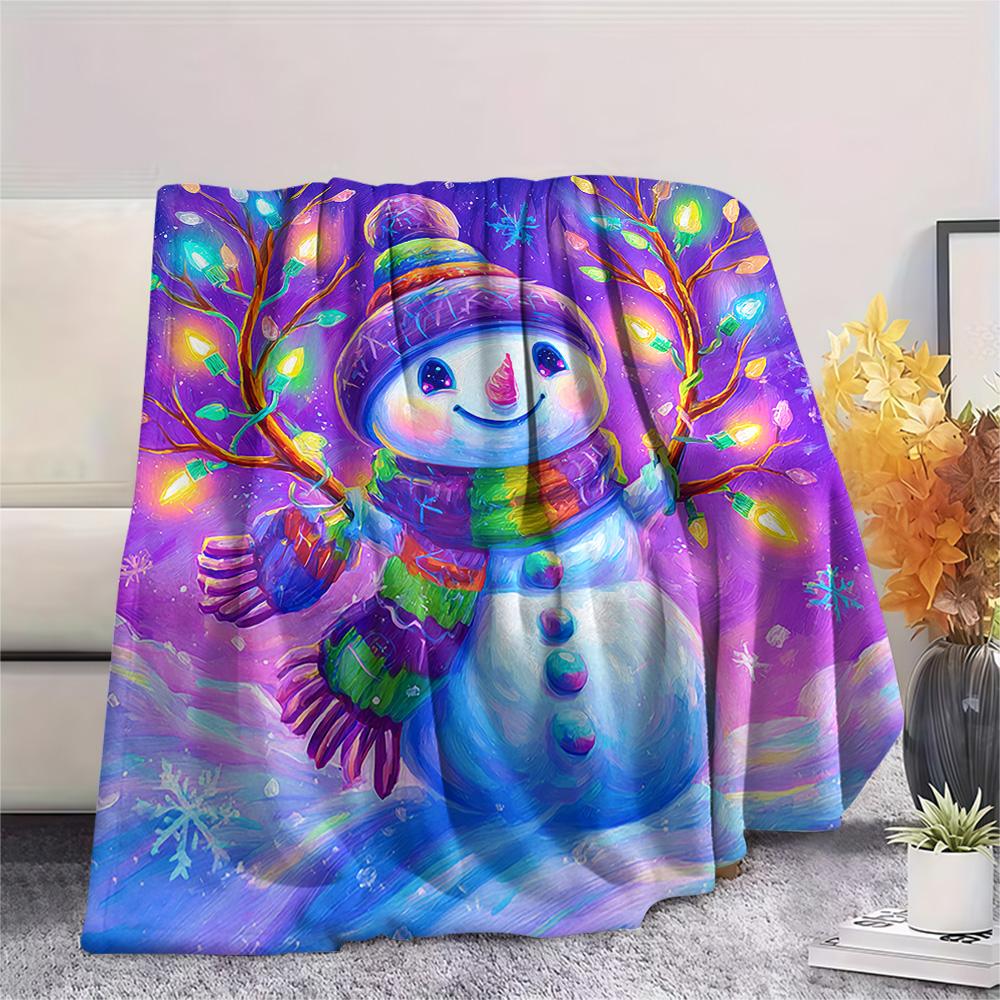 Schneemann-Print Flanelldecke, Hohe Qualität, Bequem für alle Jahreszeiten, Heimdekoration, Wärme und Komfort, Perfekt für Weihnachtsgeschenke