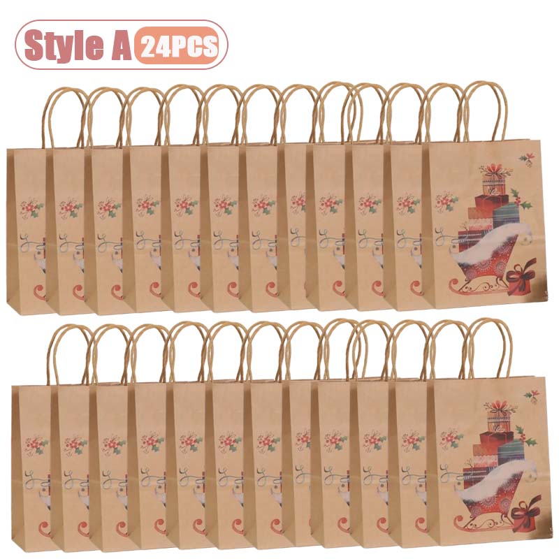 12-48PC Handheld Christmas Kraft Paper Gift Bag Durable Eco Friendly Holiday Party Paper Bag Festive Gift Wrapping Holiday Gift