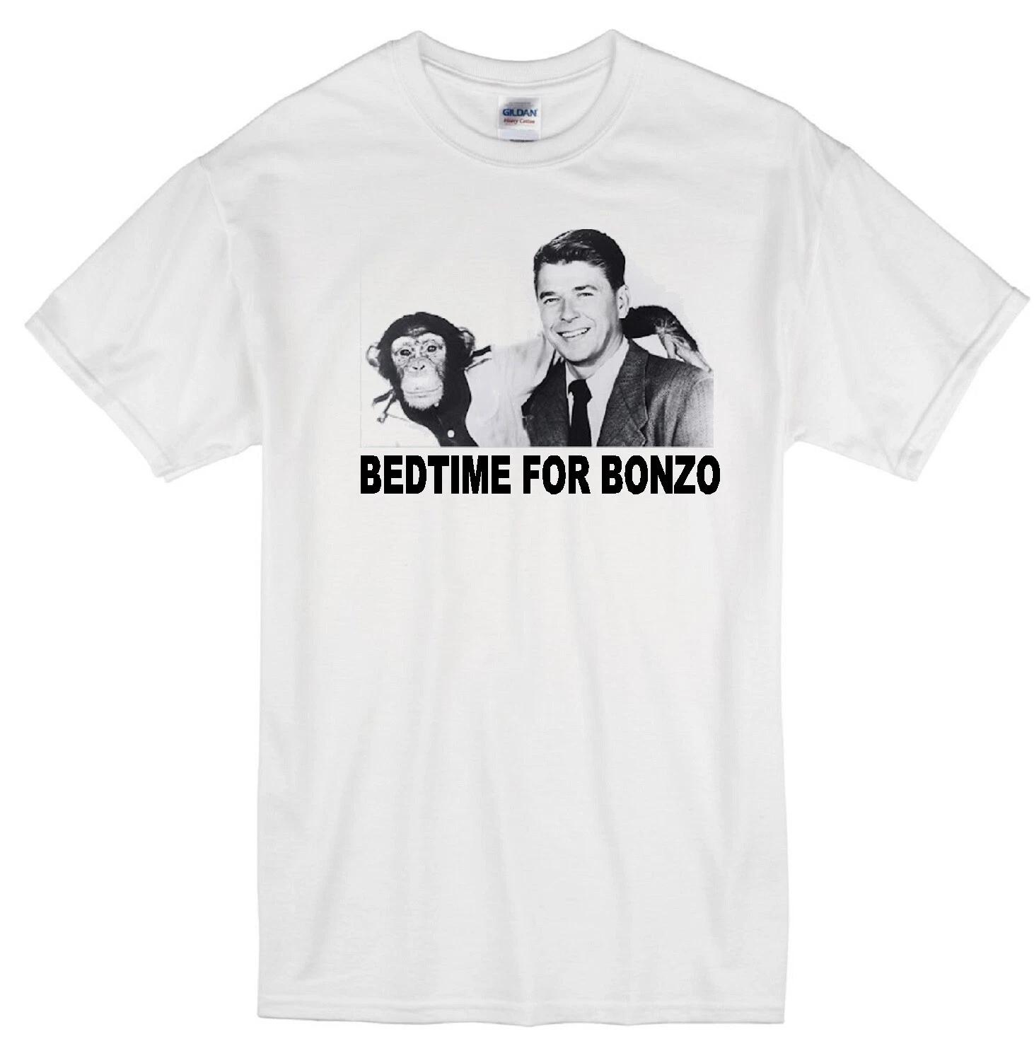 BEDTIME FOR BONZO RONALD REAGAN MOVIE CHIMP MONKEY PRESIDENT RETRO WHITE T-shirt XL