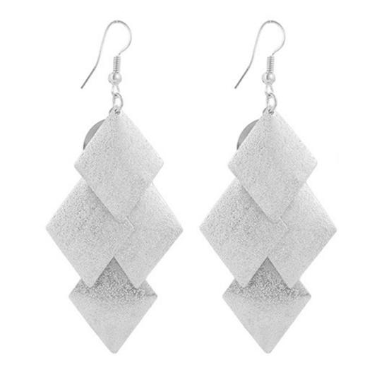 

Women s Glitter Rhombus Drop Long Dangle Chandelier Statement Hook Earrings срібний