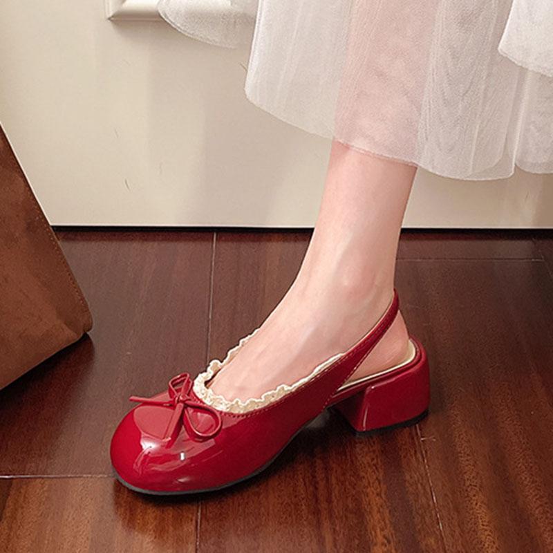 Fashion Fashion Retro Round Head Ballet Shallow Mouth Pumps Summer New Lace Mary Jane Middle-heeled Sandals Back Starp Women's Shoes