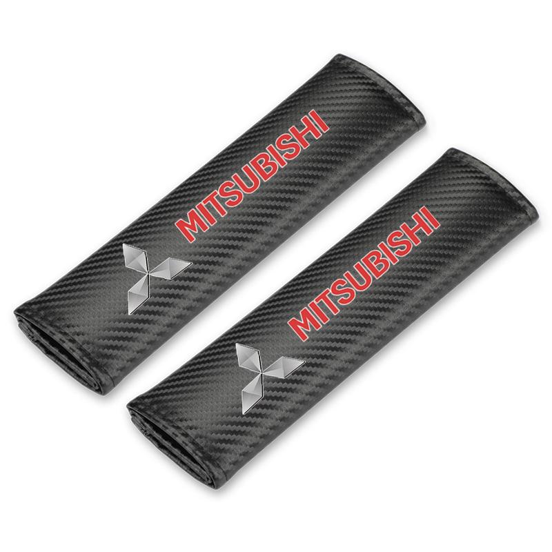 2PCS Carbon Fiber Protect Shoulders Pads Case For Mitsubishi Asx Lancer Outlander Pajero Ralliart Accessories Car Styling