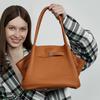 The First Layer Of Cowhide Large Fashionable And Simple Hand Bag Pleated Vegetable Basket Bag Temperament Genuine Leather Shoulder Portable Bag