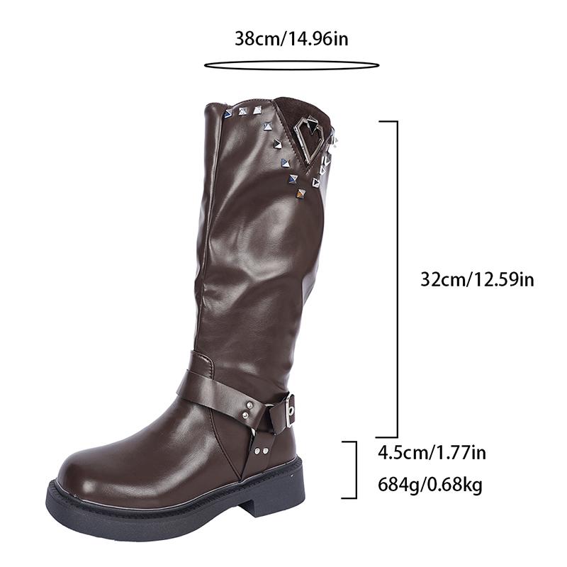Fashion 2025 Winter Fashion Women's Knight Boots British Style Platform Knee High Boots Woman Rivet Decor PU Leather Motorcycle Booties