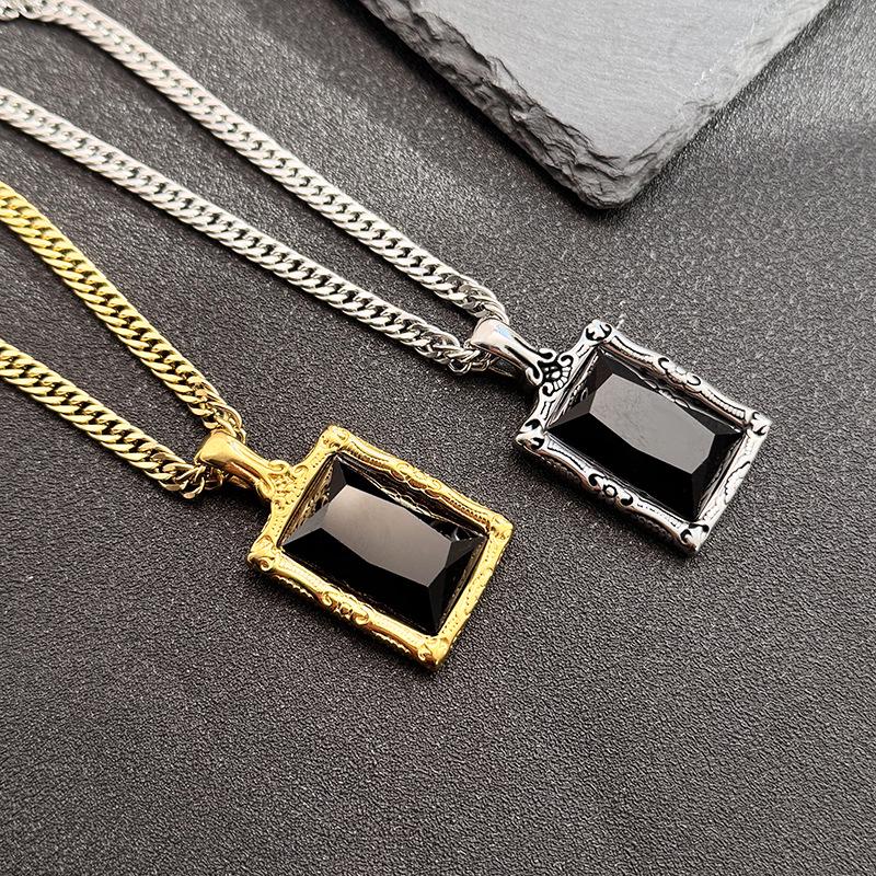 Men's Retro Punk Black Zircon Pendant Necklace In Stainless Steel