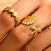 5Pcs Ocean Beach Ring Men Women Golden Starfish Shell Sea Snail Finger Ring Adjustable Opening Alloy Coastal Ring Fashion Jewelry
