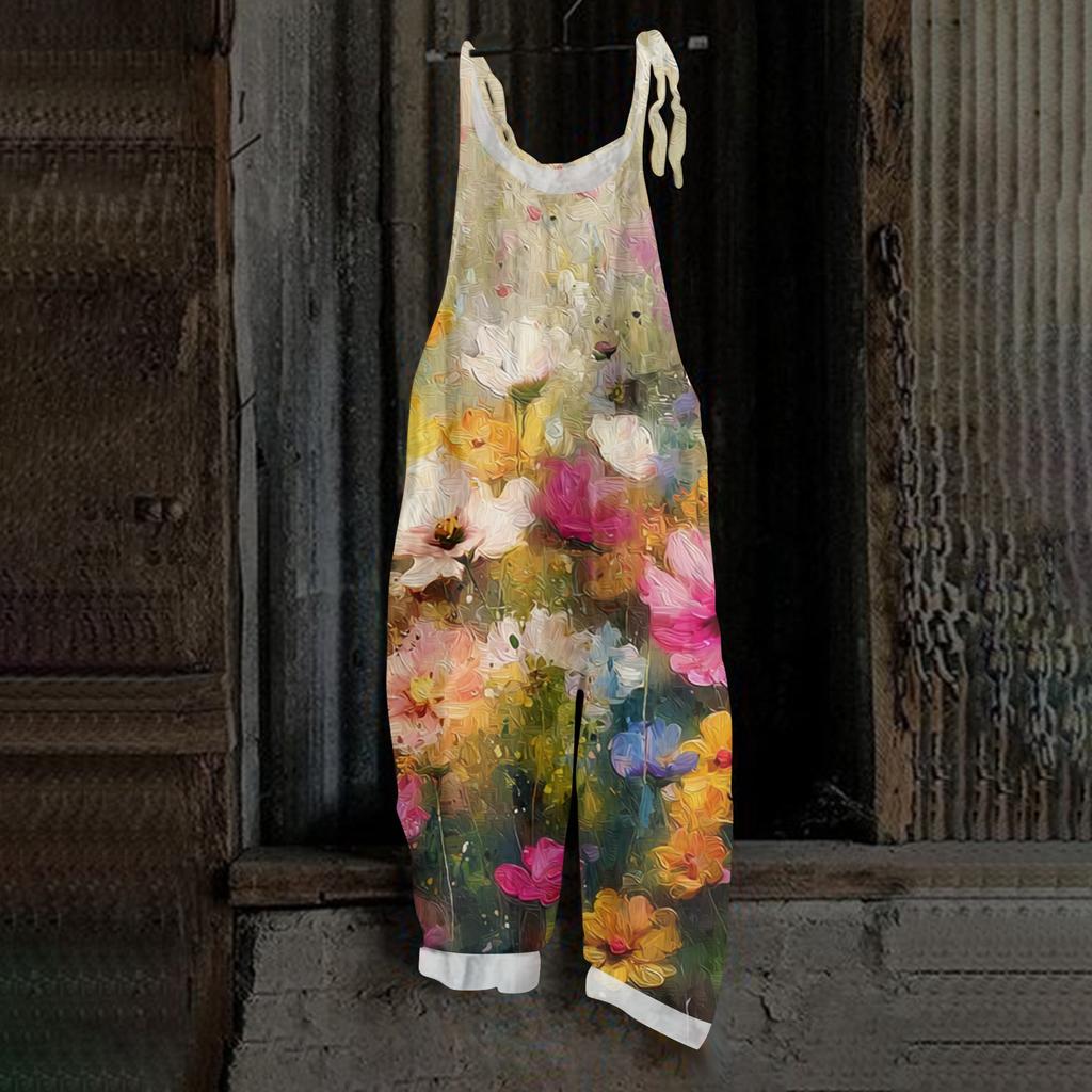 Women's Retro Printed Casual Loose, Retro Overalls Cotton And Linen One,piece Pants