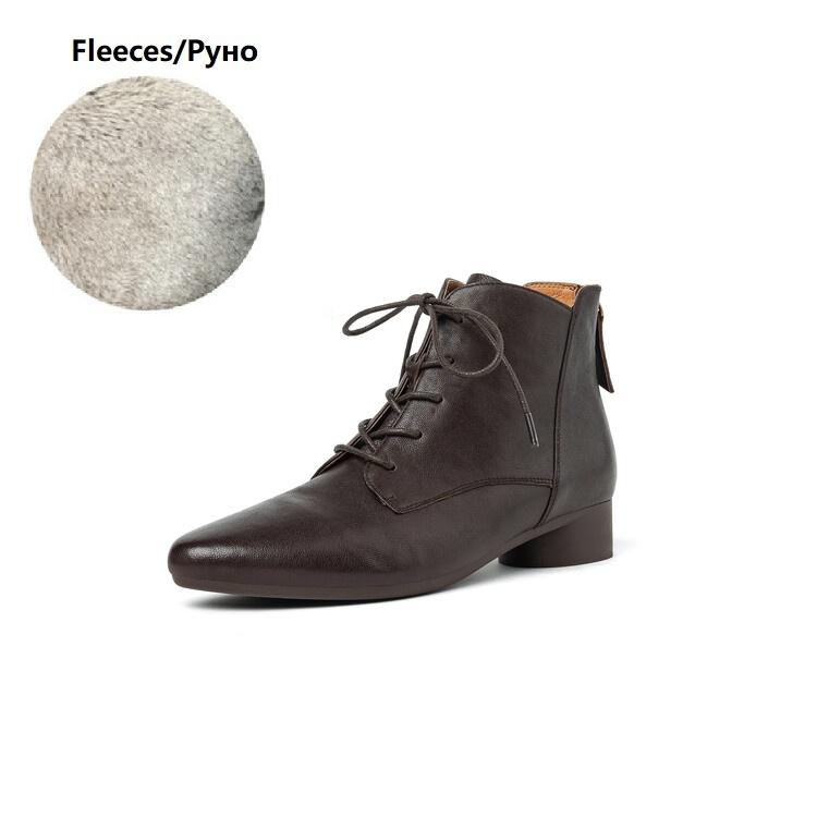 

Fashion NEW Autumn/Winter Women Boots Pointed Toe Low Heel Shoes Genuine Leather Shoes for Women Lace-up Ankle Boots Zipper Modern Boots 40
