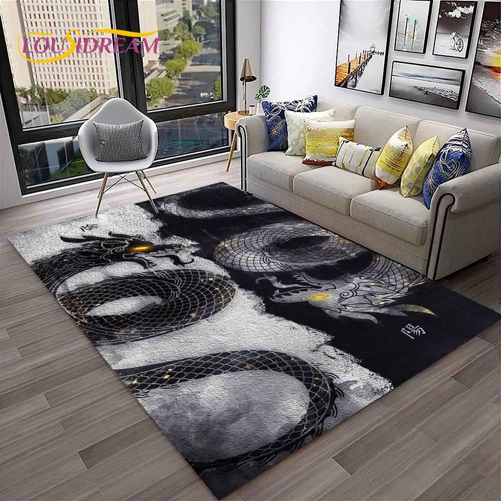 3D China Dragon Myth Art Cartoon Carpet Rug for Home Living Room Bedroom Sofa Doormat Decor,Kid Play Area Rug Non-slip Floor Mat