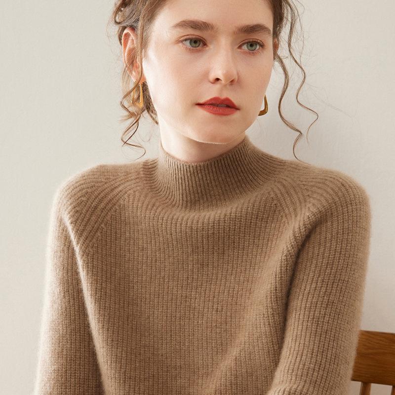 

Женский повседневный универсальный кашемировый свитер с рукавом реглан и полувысоким воротником Medium