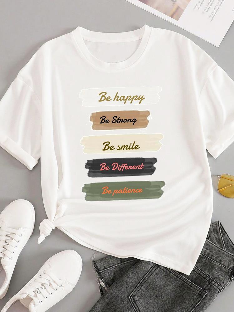 (Asian Size) T-shirts Fashion O-neck Female Casual Women's Top T Clothing Love Heart Style Print Short Sleeve Graphic Tee
