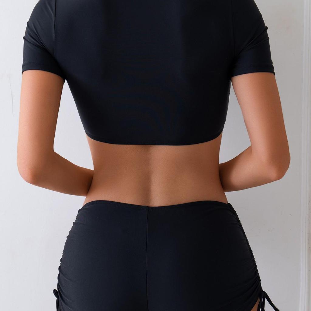 2025 European American Solid Color Drawstring Bandeau Bikini Swimsuit