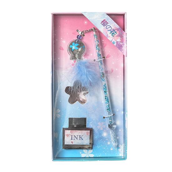 

1 комплект, ручка-перезвон ветра, подвеска, моющаяся креативная ручка из хрустального стекла, школьные принадлежности синий