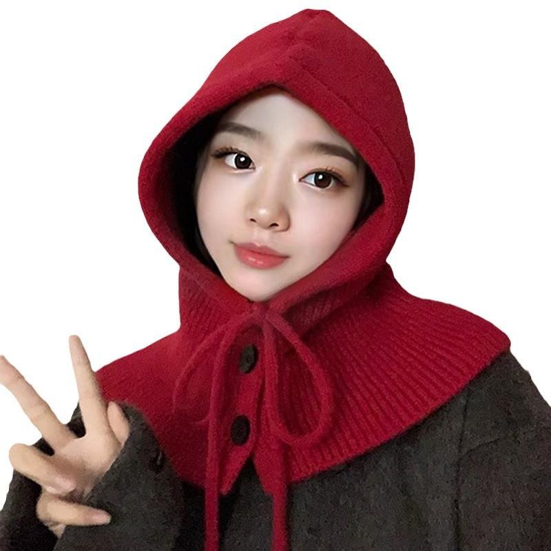 Balaclava Hat for Women In Winter Warm Big Head Scarf One Piece Head Cover Ear Protection Wool Hat Knit Hat