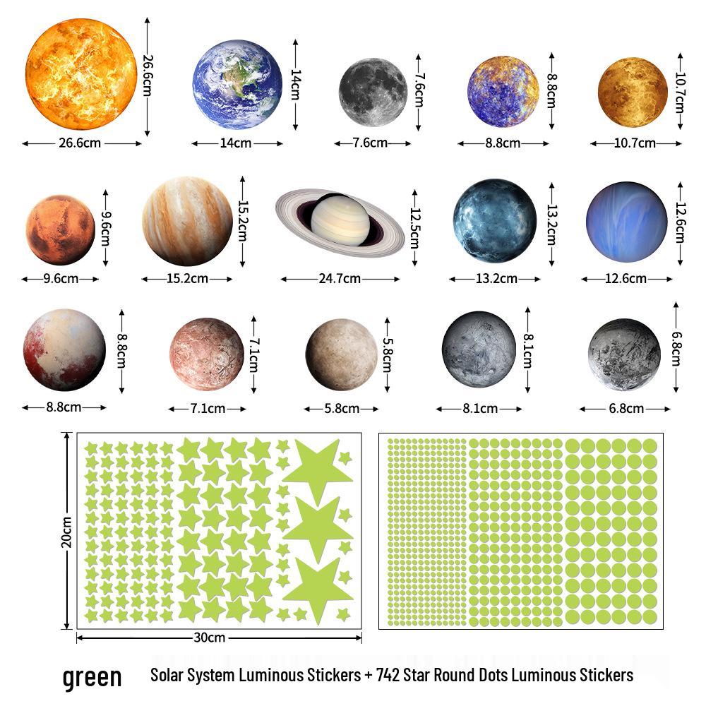 

Glow-in-the-Dark Solar System Wall Stickers Set: Planets, Stars, and Moons for Kids Rooms