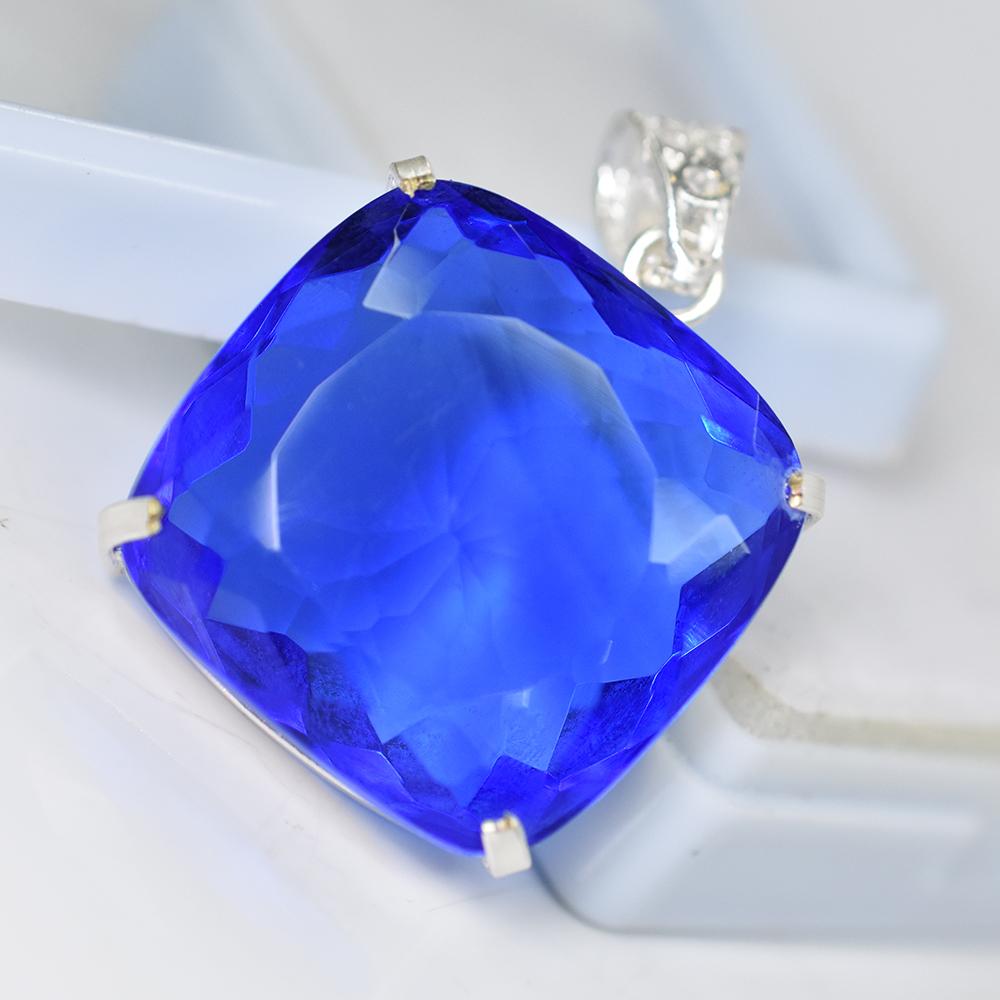 Brazilian Topaz 94 Ct CERTIFIED 925 Sterling Silver Cushion Cut Pendant AI-91-NS