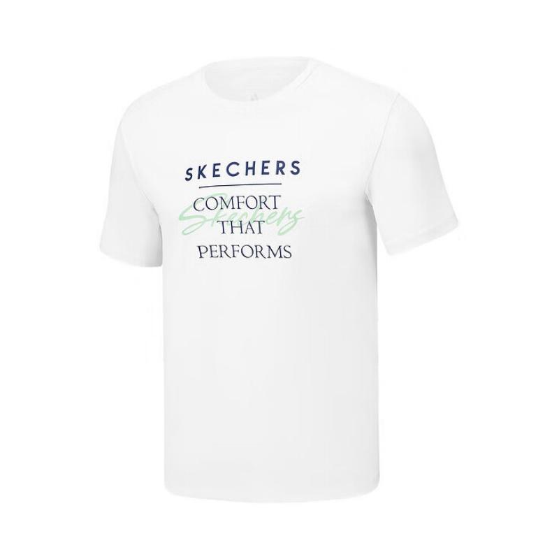 Skechers Logo Knitted Letter Round Neck Short Sleeve Cool T-Shirt Men Tops Bright-White P225M088-0019 M