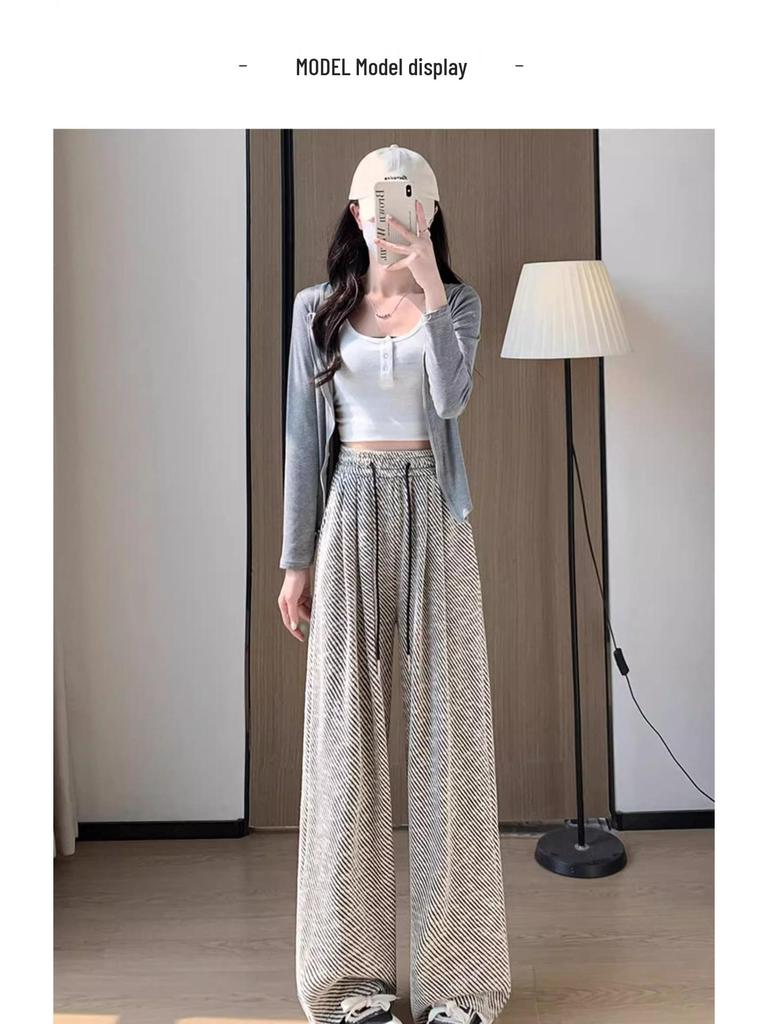 Sommerhose für kleine Frauen mit hohem Bund, Streifen und weitem Bein