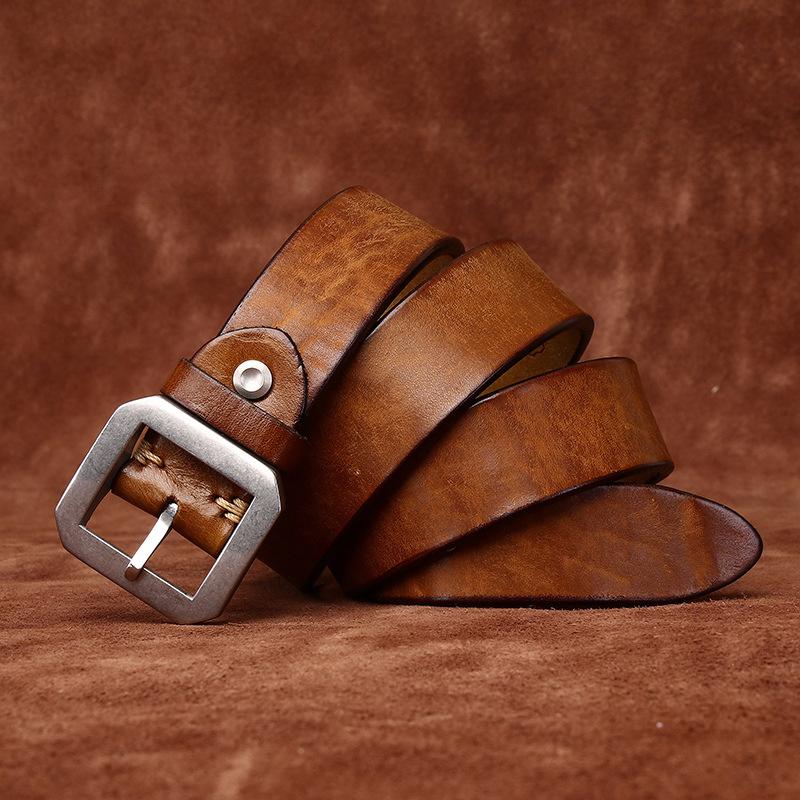 

Импортный утолщенный сверхтолстый первый слой коровьей кожи ремень мужской с пряжкой из нержавеющей стали повседневный универсальный ремень для джинсов мужской 130cm