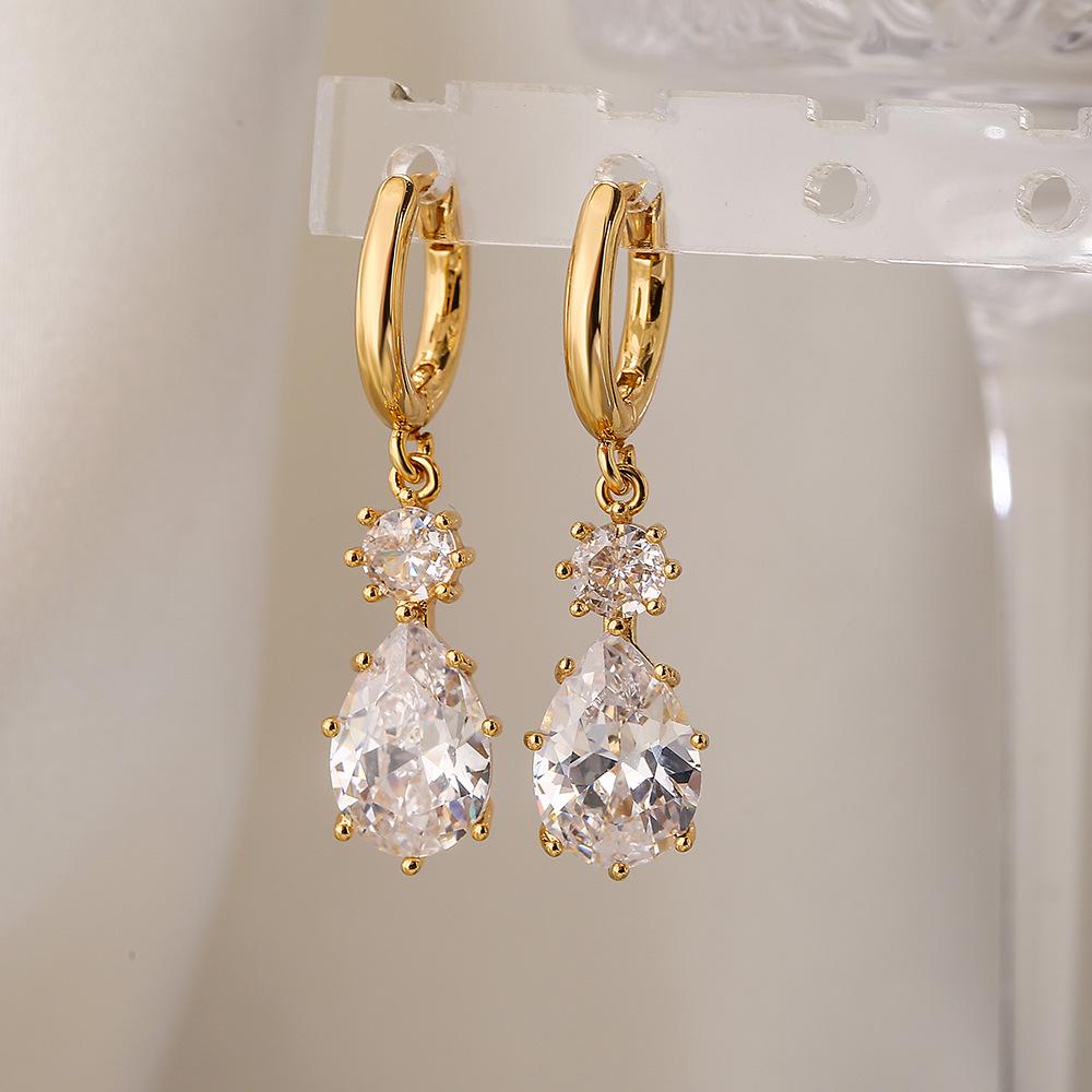 Aogu European & American Trendy Zircon Geometric Dangle Earrings for Women - High-end, Versatile Luxury Ear Accessories.