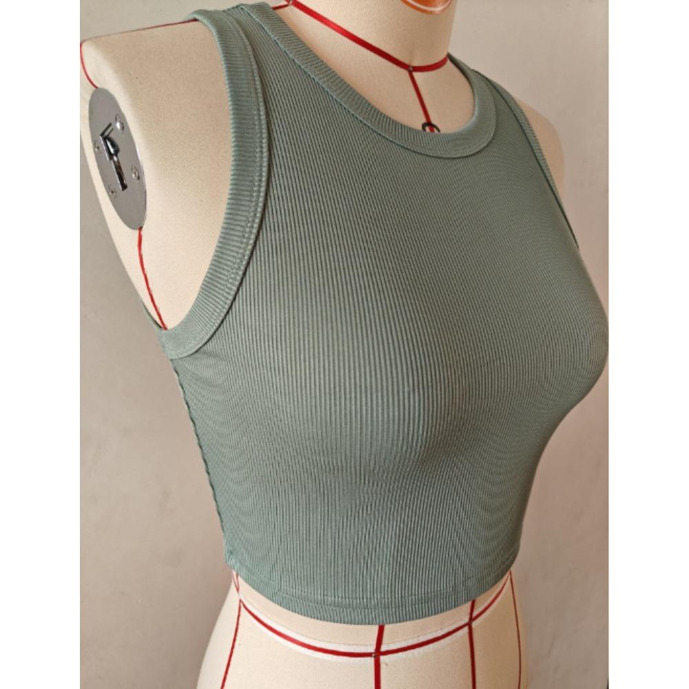 Ärmelloses Damen Crop Top Fitness Weste - Atmungsaktive Nahtlose Gestrickte Sportbekleidung, Einfarbig Gerippte Weste, Lässiges und Elegantes Ärmelloses Basic Sommer Top