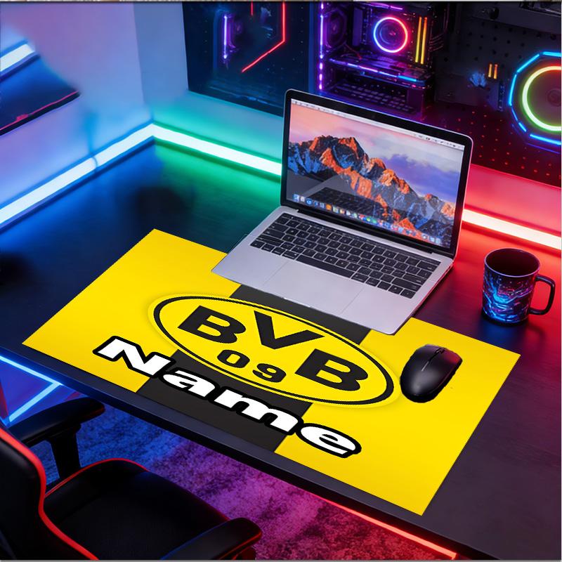 Custom Name Personalized Borussia Dortmund Pattern Mousepad, Laptop PC Desk Mat, Decorative Desk Mat for Home Keyboard Pad Gift