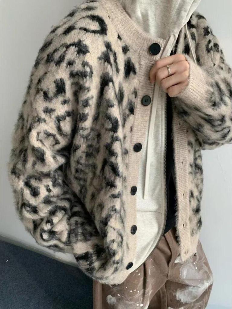 Gilet en Maille Unisexes Confortable Imprimé Léopard - Color Block & Style Rétro pour l'Automne/Hiver