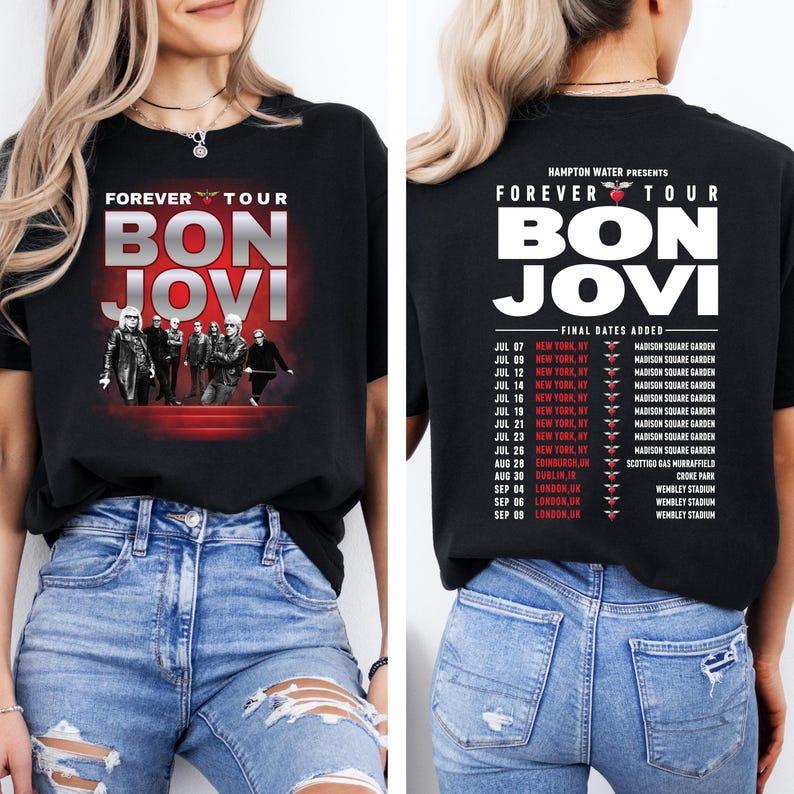 Bon Jovi Forever Tour T-shirt Rock Band Graphic Women Men Streetwear Y2k Casual Loose Oversized Hip Hop Heavy Cotton Short Sleeve Female Male Clothing